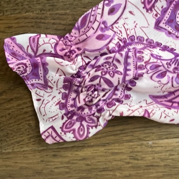 MELANIE LYNE-Paisley Smocked Waist Blouse Pink Purple Boho Top Size 4 - Picture 7 of 10